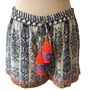 Rococo Sand REVOLVE Boho Silk Tassel Shorts Embroidered Small Resortwear